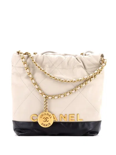 Pre-owned Chanel 22 Chain Hobo Quilted Calfskin Mini Crossbody Bag In Black