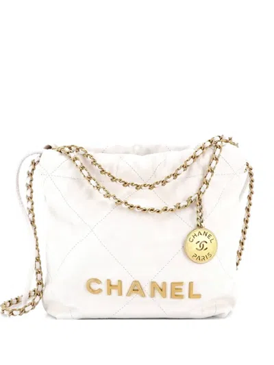 Pre-owned Chanel 22 Chain Hobo Quilted Calfskin Mini Crossbody Bag In Neutral