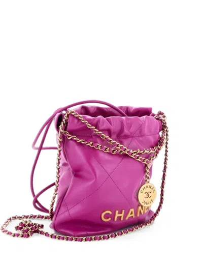 Pre-owned Chanel 22 Chain Hobo Quilted Calfskin Mini Crossbody Bag In Pink