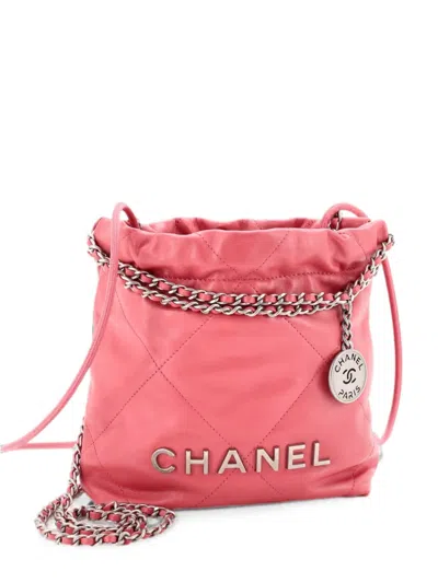 Pre-owned Chanel 22 Chain Hobo Quilted Calfskin Mini Crossbody Bag In Pink