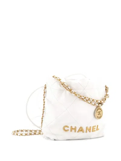 Pre-owned Chanel 22 Chain Hobo Quilted Calfskin Mini Crossbody Bag In White