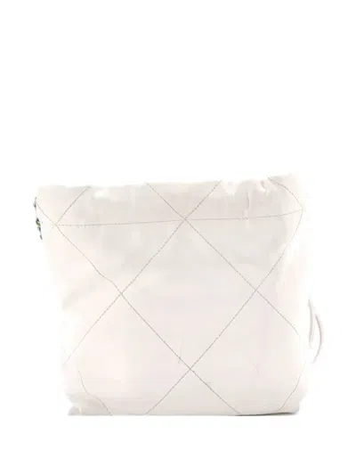 Pre-owned Chanel 22 Chain Hobo Quilted Calfskin Mini Crossbody Bag In White