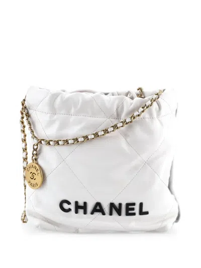 Pre-owned Chanel 22 Chain Hobo Quilted Calfskin Mini Crossbody Bag In White