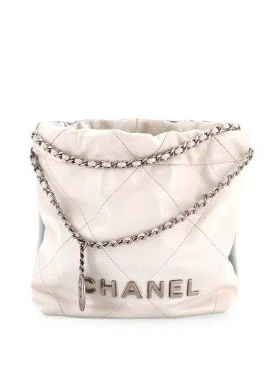 Pre-owned Chanel 22 Chain Hobo Quilted Calfskin Mini Crossbody Bag In White