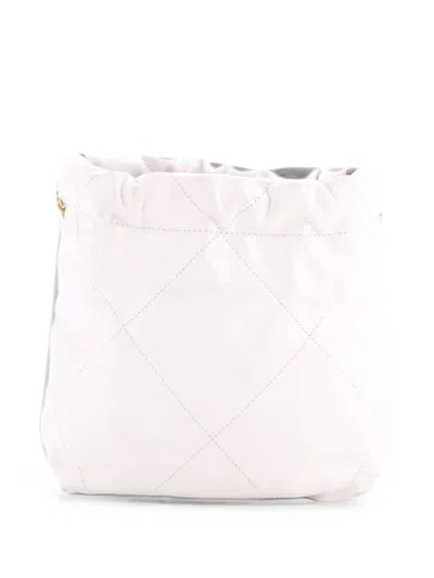 Pre-owned Chanel 22 Chain Hobo Quilted Calfskin Mini Crossbody Bag In White
