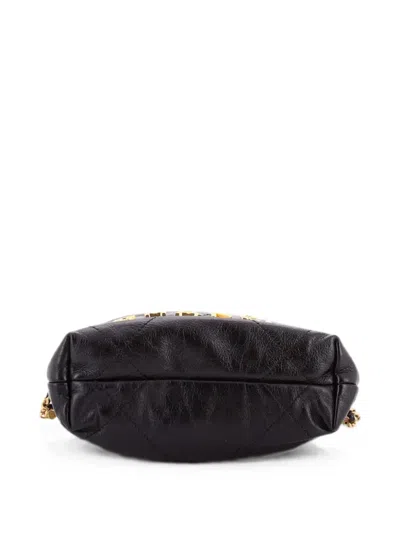 Pre-owned Chanel 22 Chain Hobo Quilted Calfskin With Pearl Chain Mini Crossbody Bag In Black