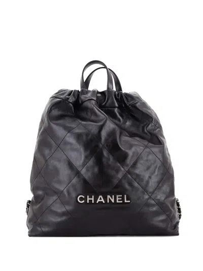Pre-owned Chanel 22 Chain Quilted Calfskin Large Backpack In Black