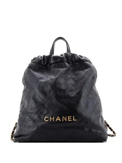 Pre-owned Chanel 22 Chain Quilted Calfskin Large Backpack In Black
