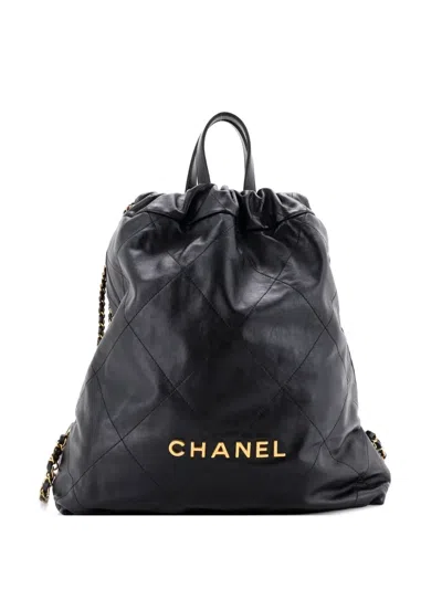 Pre-owned Chanel 22 Chain Quilted Calfskin Large Backpack In Black