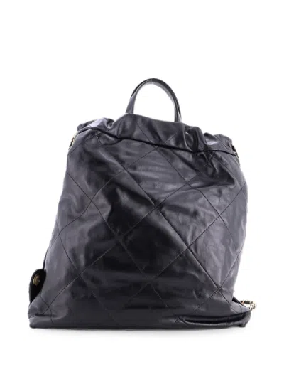 Pre-owned Chanel 22 Chain Quilted Calfskin Large Backpack In Black