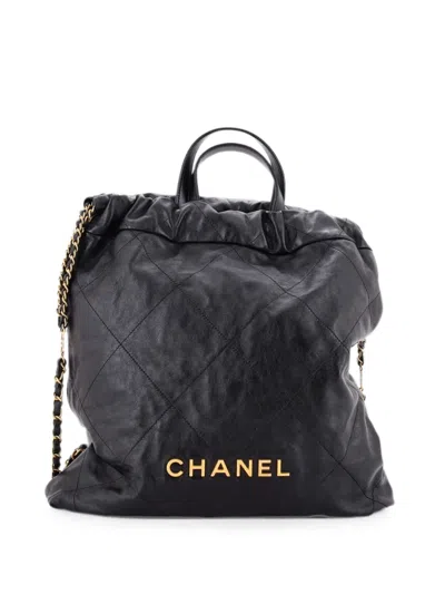 Pre-owned Chanel 22 Chain Quilted Calfskin Large Backpack In Black