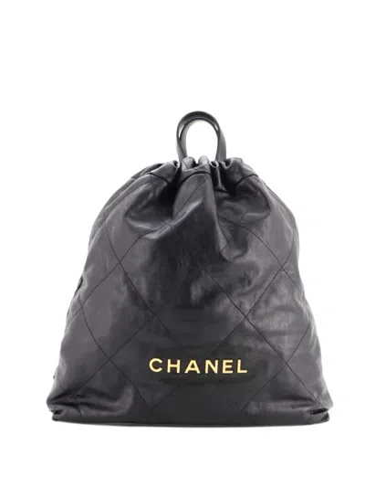 Pre-owned Chanel 22 Chain Quilted Calfskin Large Backpack In Black