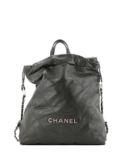 Pre-owned Chanel 22 Chain Quilted Calfskin Large Backpack In Green