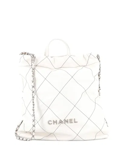 Pre-owned Chanel 22 Chain Quilted Calfskin Large Backpack In White