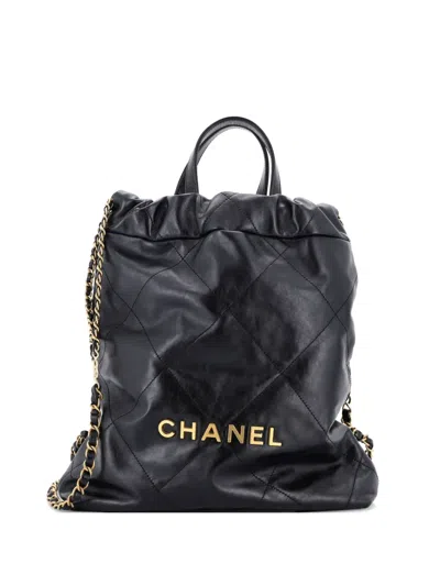 Pre-owned Chanel 22 Chain Quilted Calfskin Medium Backpack In Black