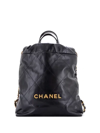 Pre-owned Chanel 22 Chain Quilted Calfskin Medium Backpack In Black