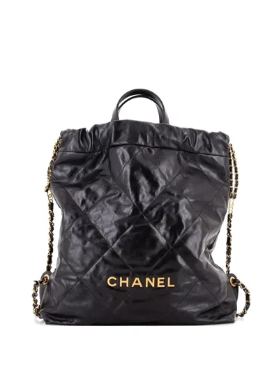 Pre-owned Chanel 22 Chain Quilted Calfskin Medium Backpack In Black