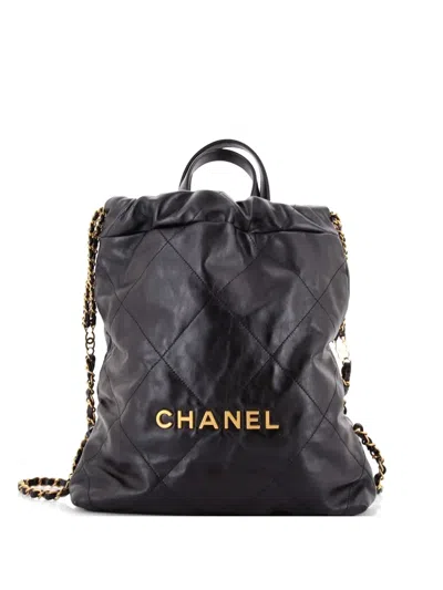 Pre-owned Chanel 22 Chain Quilted Calfskin Medium Backpack In Black