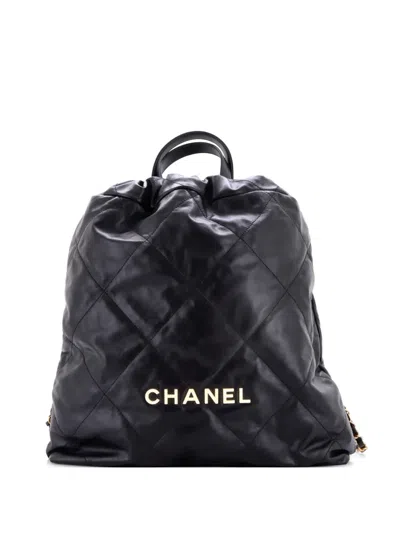 Pre-owned Chanel 22 Chain Quilted Calfskin Medium Backpack In Black