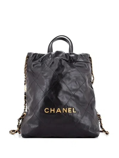 Pre-owned Chanel 22 Chain Quilted Calfskin Medium Backpack In Black
