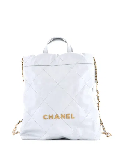 Pre-owned Chanel 22 Chain Quilted Calfskin Medium Backpack In Blue