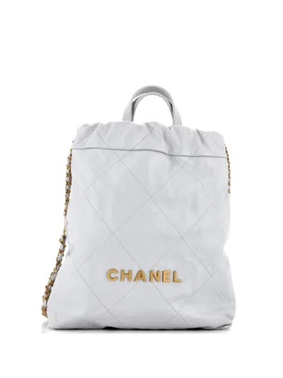 Pre-owned Chanel 22 Chain Quilted Calfskin Medium Backpack In Blue