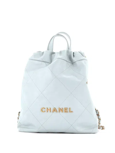 Pre-owned Chanel 22 Chain Quilted Calfskin Medium Backpack In Blue