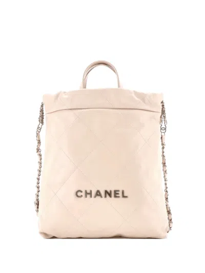 Pre-owned Chanel 22 Chain Quilted Calfskin Medium Backpack In Neutral