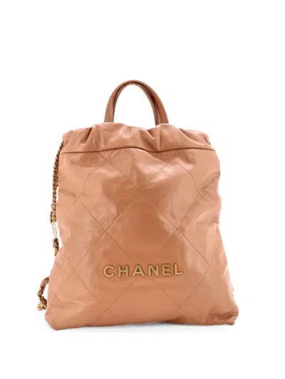 Pre-owned Chanel 22 Chain Quilted Calfskin Medium Backpack In Neutral