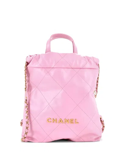 Pre-owned Chanel 22 Chain Quilted Calfskin Medium Backpack In Pink