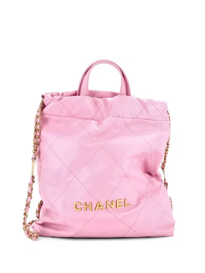 Pre-owned Chanel 22 Chain Quilted Calfskin Medium Backpack In Pink