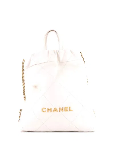 Pre-owned Chanel 22 Chain Quilted Calfskin Medium Backpack In White