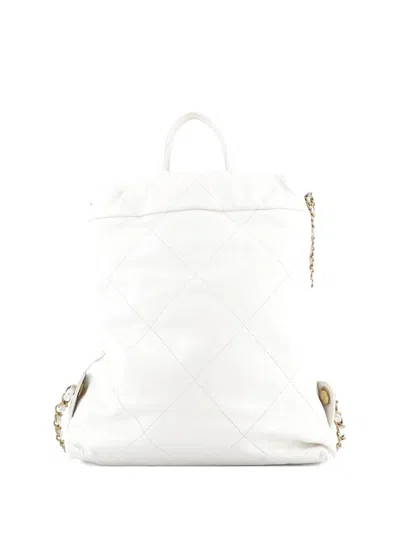 Pre-owned Chanel 22 Chain Quilted Calfskin Medium Backpack In White