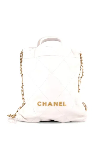 Pre-owned Chanel 22 Chain Quilted Calfskin Medium Backpack In White