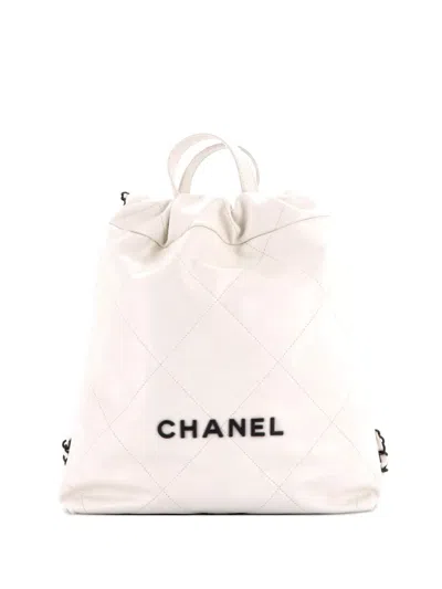 Pre-owned Chanel 22 Chain Quilted Calfskin Medium Backpack In White