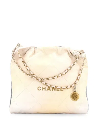 Pre-owned Chanel 22 Chain Quilted Calfskin Medium Hobo Bag In Gold