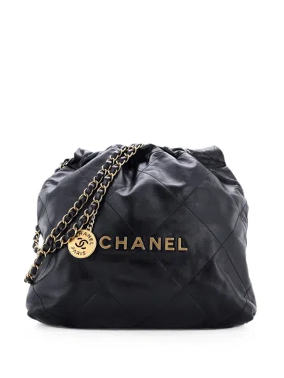 Pre-owned Chanel 22 Chain Quilted Calfskin Small Hobo Bag In Black