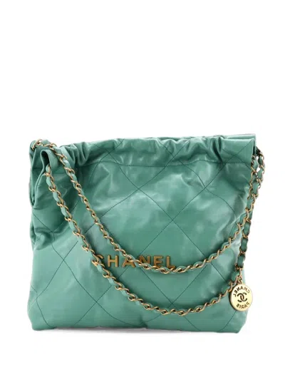 Pre-owned Chanel 22 Chain Quilted Calfskin Small Hobo Bag In Green