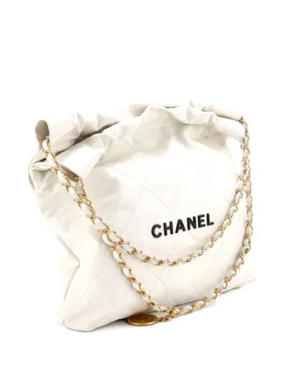 Pre-owned Chanel 22 Chain Quilted Calfskin Small Hobo Bag In White