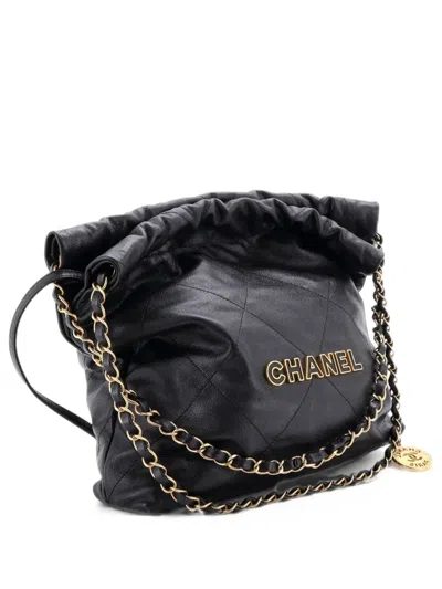Pre-owned Chanel 22 Chain Quilted Caviar Small Hobo Bag In Black