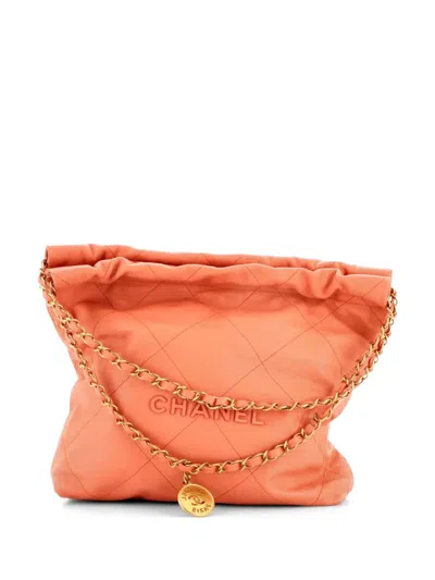 Pre-owned Chanel 22 Chain Quilted Caviar Small Hobo Bag In Pink