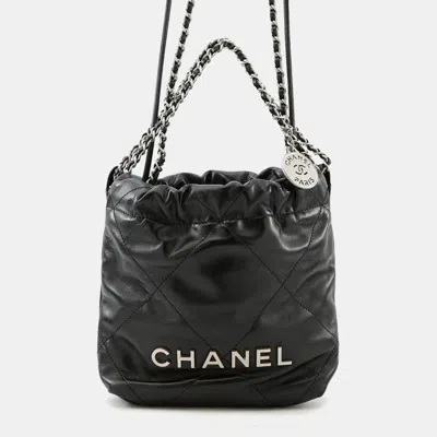 Pre-owned Chanel 22 Chainshoulder Bag Black Shiny Calf Leather Size Mini