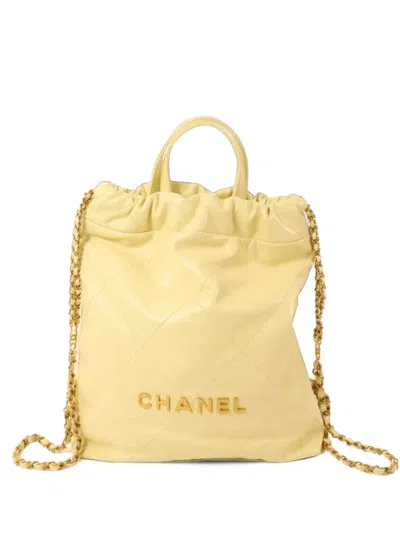 Pre-owned Chanel 22  Chain Backpack In Yellow