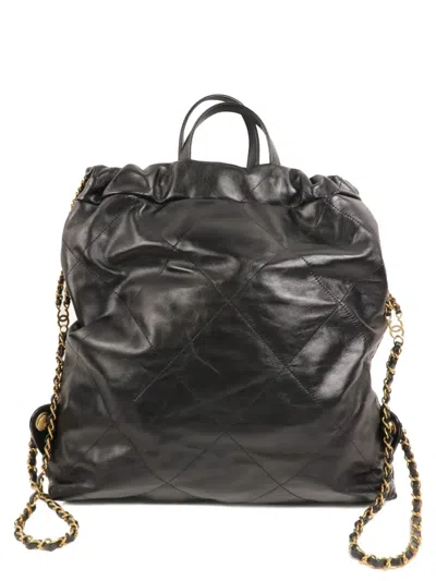 Pre-owned Chanel 22  Quilted Leather Backpack In Black