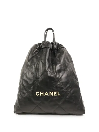 Pre-owned Chanel 22 Diamond-quilted Backpack In Black