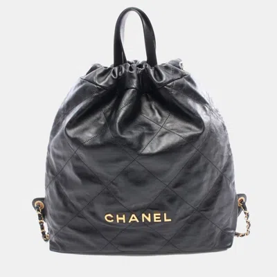 Pre-owned Chanel 22 Large Backpack Leather Black