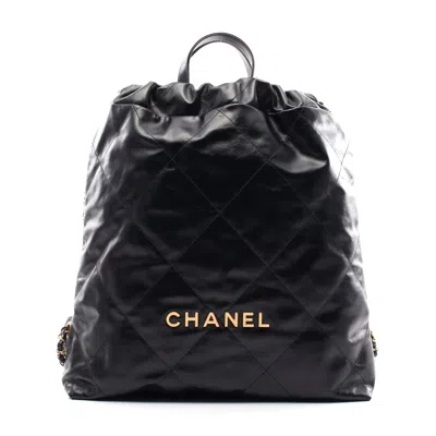 Pre-owned Chanel 22 Large Leather Backpack In Black