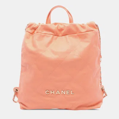Pre-owned Chanel 22 Large Salmon Quilted Shiny Calfskin Leather Backpack Bag In Pink