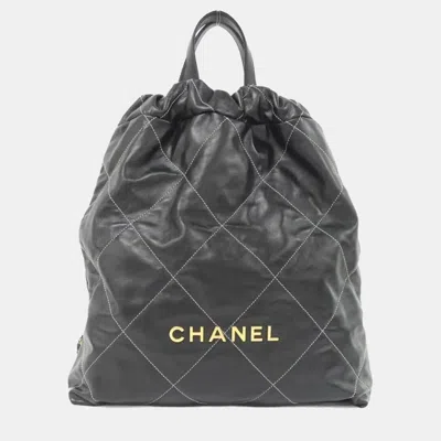 Pre-owned Chanel 22 Line Black Calf Backpack