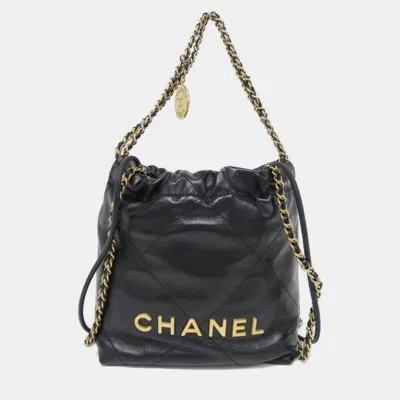 Pre-owned Chanel 22 Line Black Leather Handbag